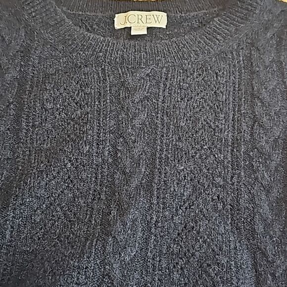 J. Crew NWOT Pointelle cable-knit crewneck sweater alpaca wool navy Small‎ - Picture 5 of 10